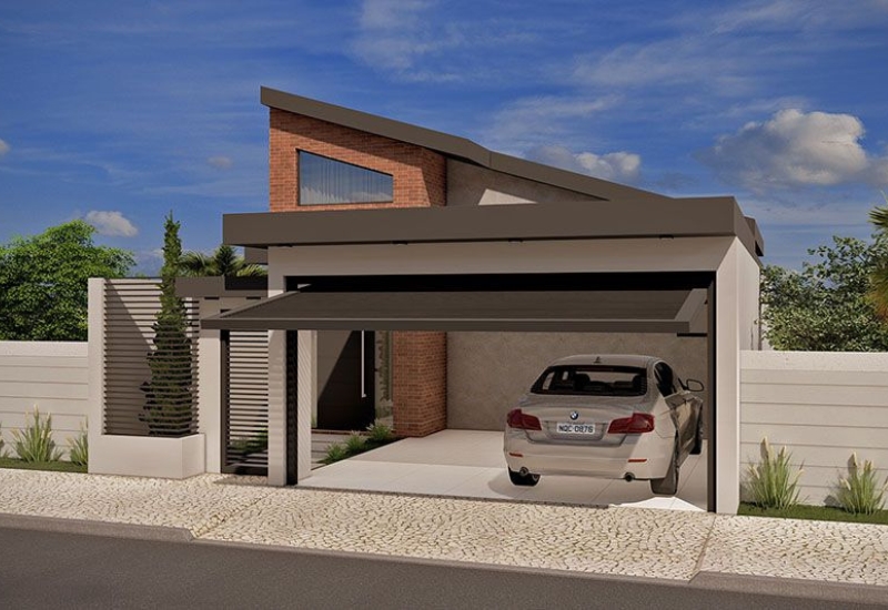 Casa com telhado inclinado